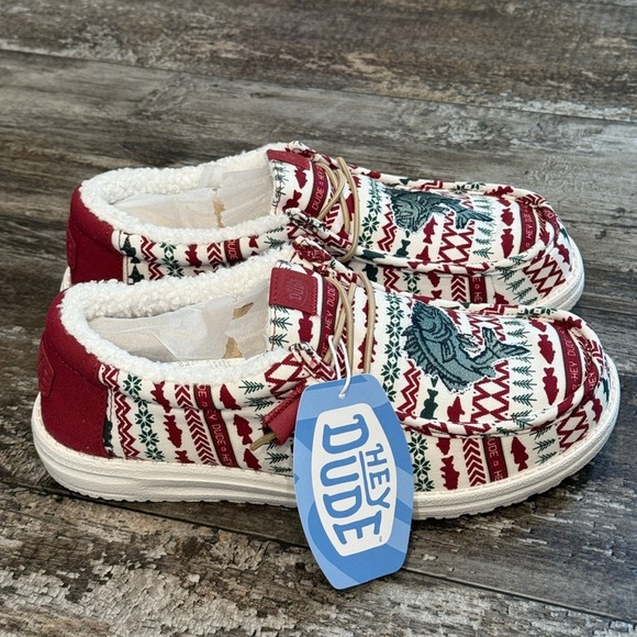 Hey Dude Shoes Men Size 11 Wally Merry Fishmas Sweater Lace Up Loafers Comfy NEW - Picture 6 of 12